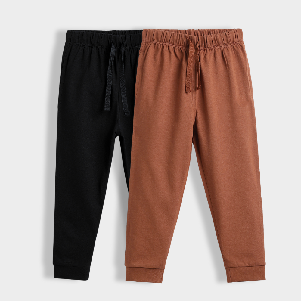2 Pcs Cotton Joggers | Black, Brown