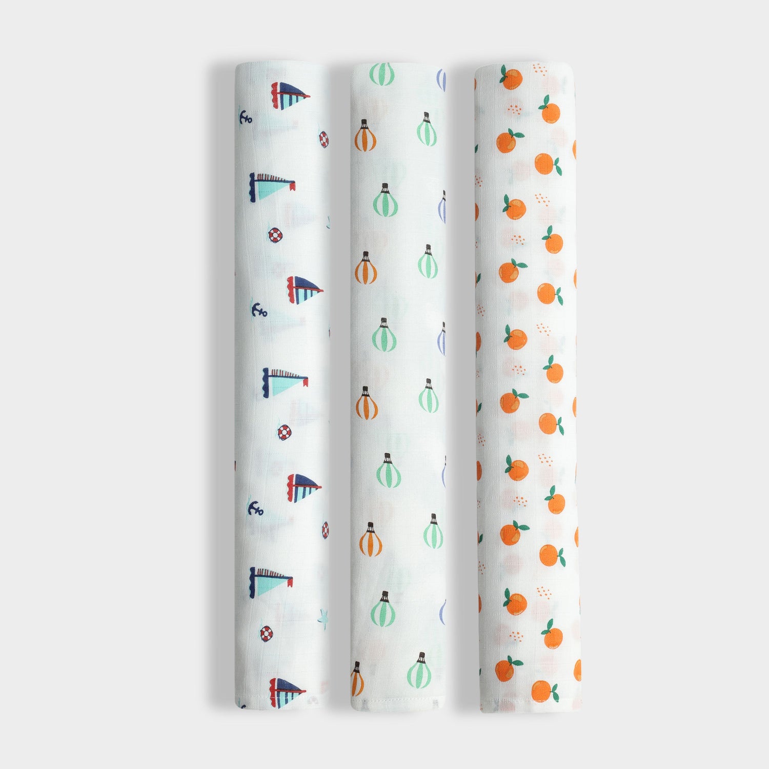 3 Pack Muslin Swaddle | Sweet Oranges, Sailor, Balloon Ride