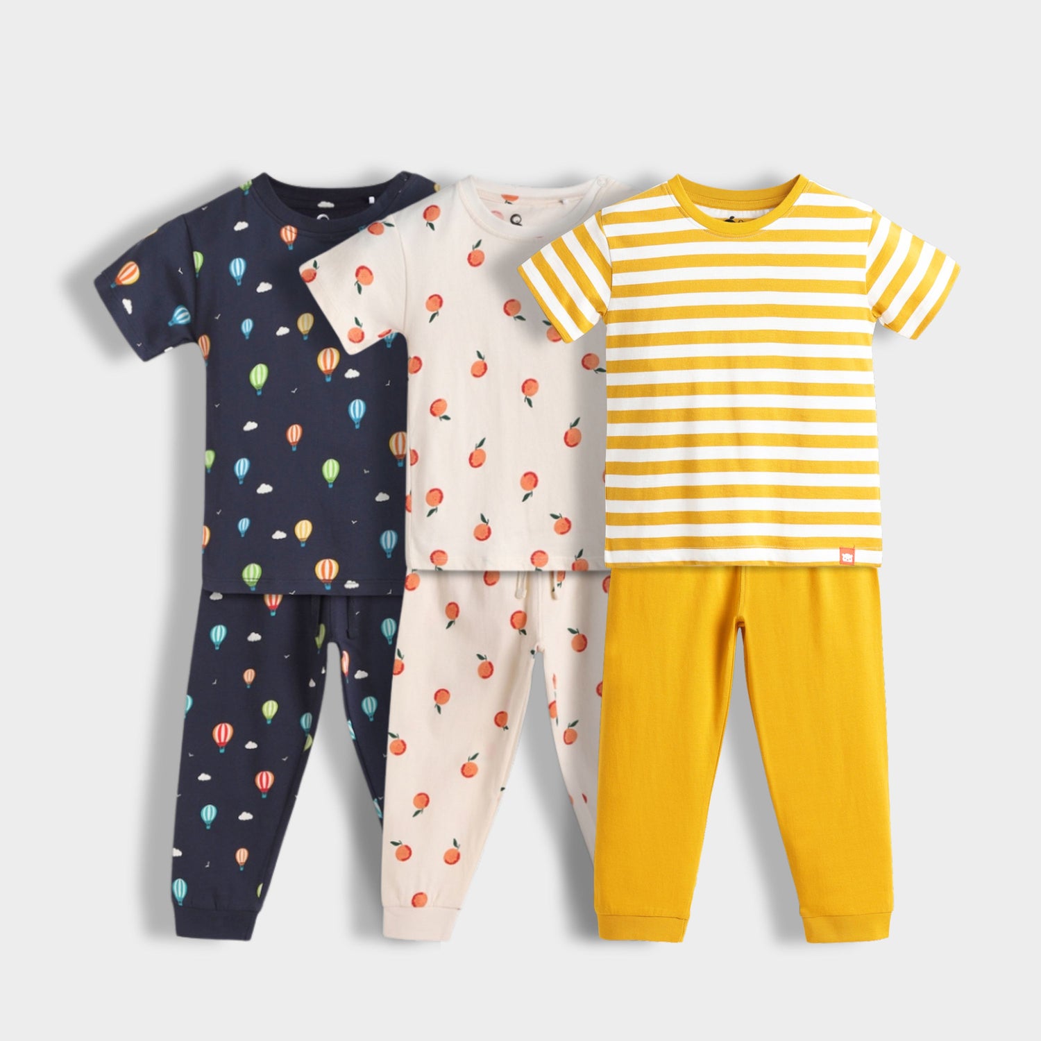 3 Pack Half Sleeves Unisex Co-ord Set | Hot Air, Orange, Yellow Stripes