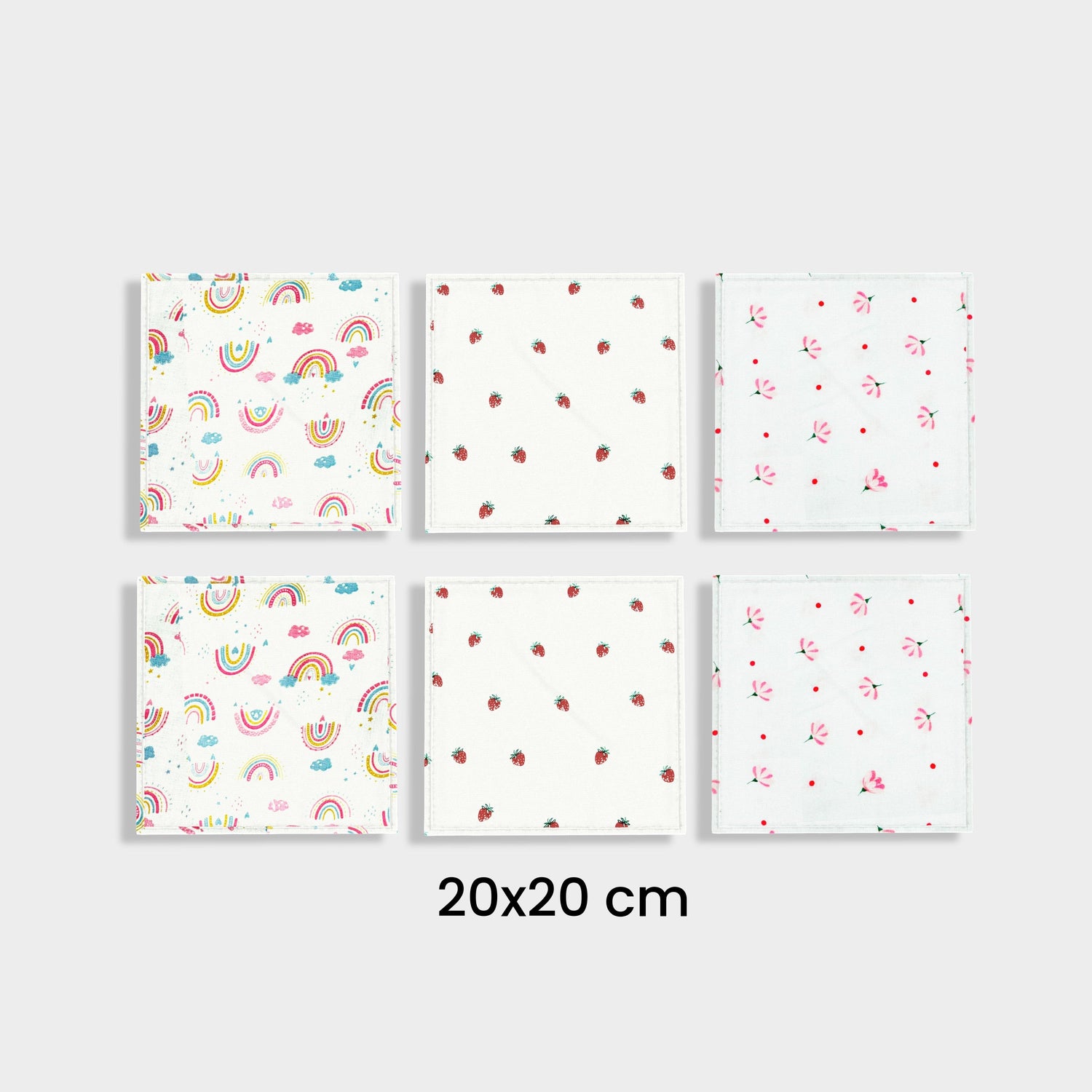 6 Pack Muslin Napkin | Rainbow, Strawberry, Flower