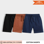 3 Pcs Cotton Shorts | Black, Brown, Blue