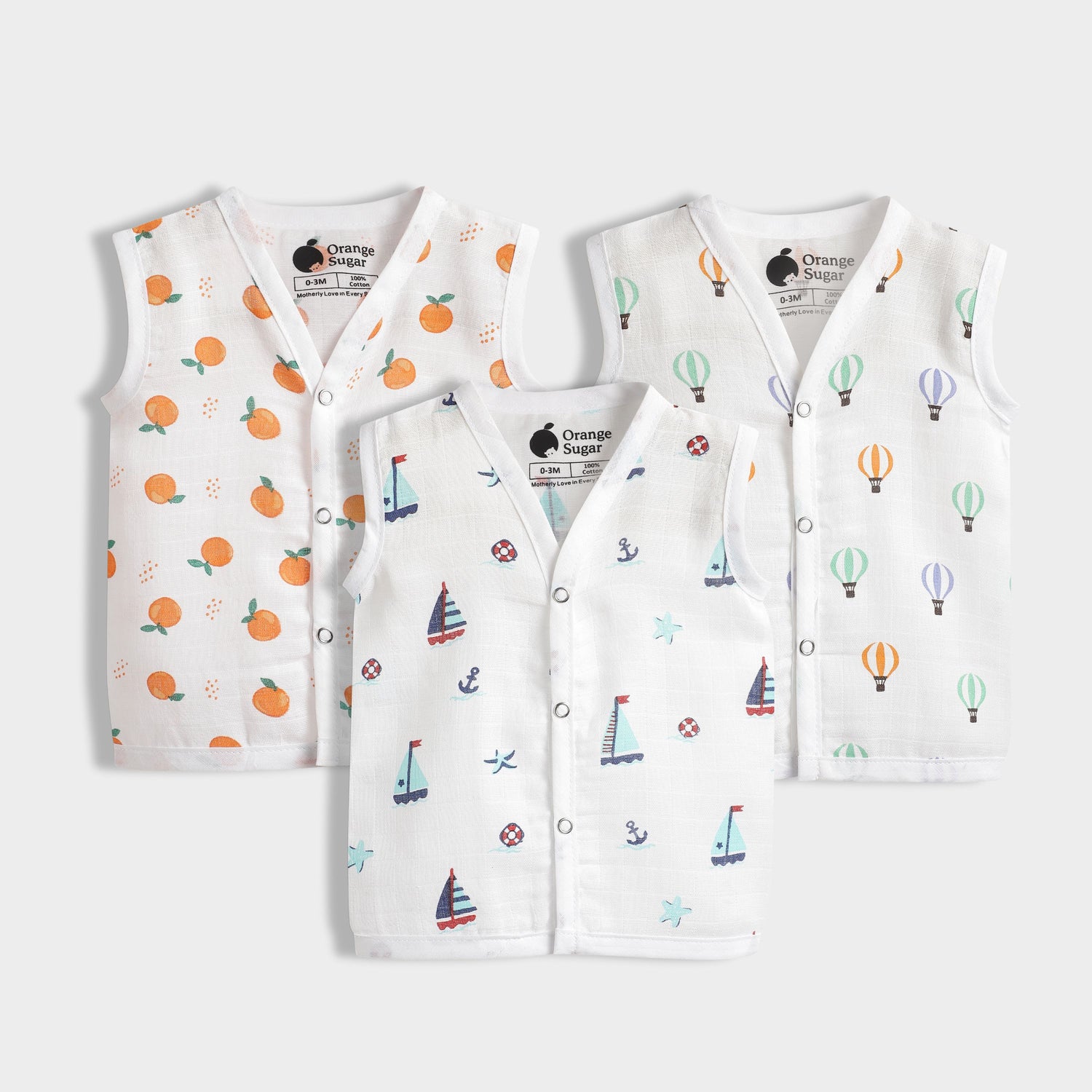 3 Pack Muslin Jhabla | Sweet Oranges, Sailor, Balloon Ride