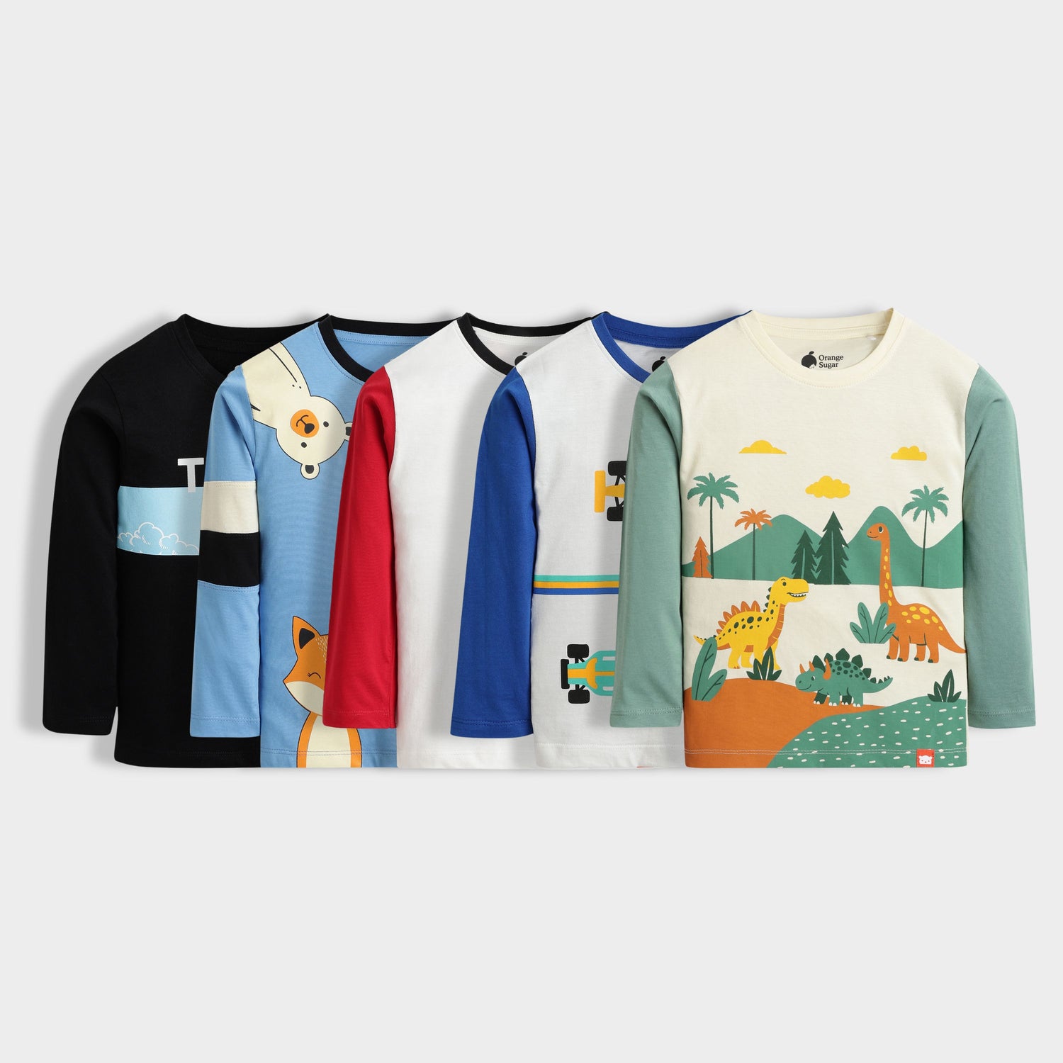 5 Pack Full Sleeves Unisex T-Shirts | Teddy, Peek A Boo, Road Runner,Racing, Dino