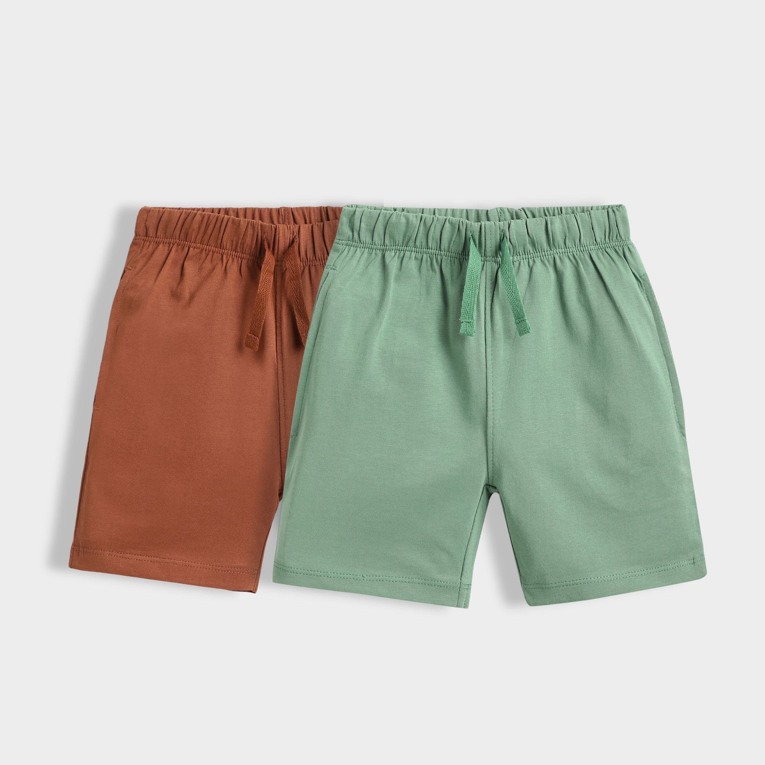 2 Pcs Cotton Shorts | Brown, Green