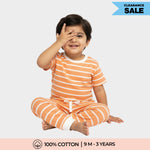 Half Sleeves Unisex Co-ord Set | Orange Stripes