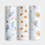 3 Pack Muslin Swaddle | Starry, Jungle Jingles, Sweet Oranges