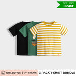 3 Pack Half Sleeves Unisex T-Shirts | Traveller, Korea, Yellow Stripes