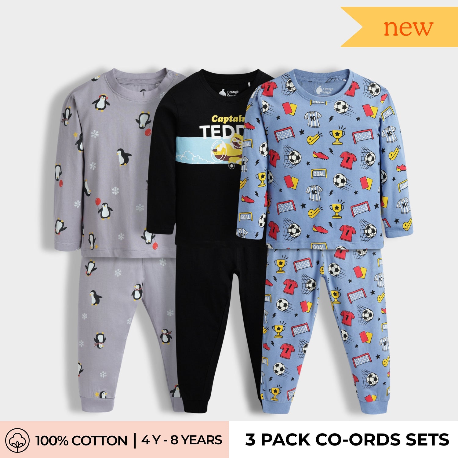 3 Pack Full Sleeves Unisex Co-ord Set | Penguin, Teddy, Football