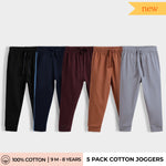 5 Pcs Cotton Joggers | Black, Colour Block Blue, Wine, Brown, Grey
