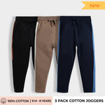 3 Pcs Cotton Joggers | Colour Block Black, Biscuit & Blue