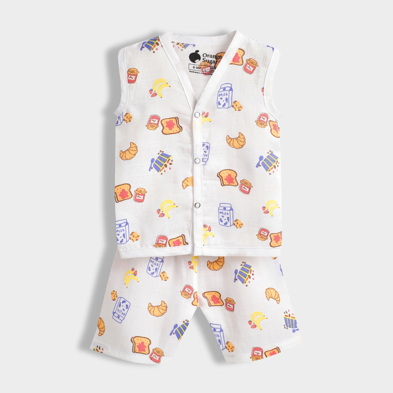 3 Pack Muslin Jhabla Co-ord Set | Starry, Breakfast, Sailor