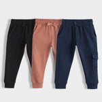3 Pcs Interlock Joggers | Black, Honey Brown, Blue