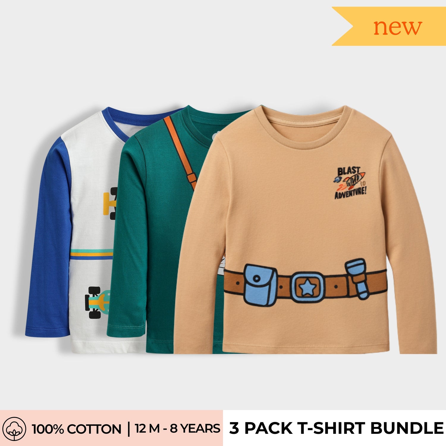 3 Pack Full Sleeves Unisex T-Shirts | Racing, Camera, Space Ship