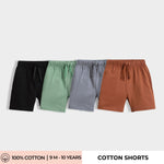 4 Pcs Cotton Shorts | Black, Grey, Brown, Green