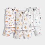 3 Pack Muslin Jhabla Co-ord Set | Sailor, Jungle Jingles, Breakfast