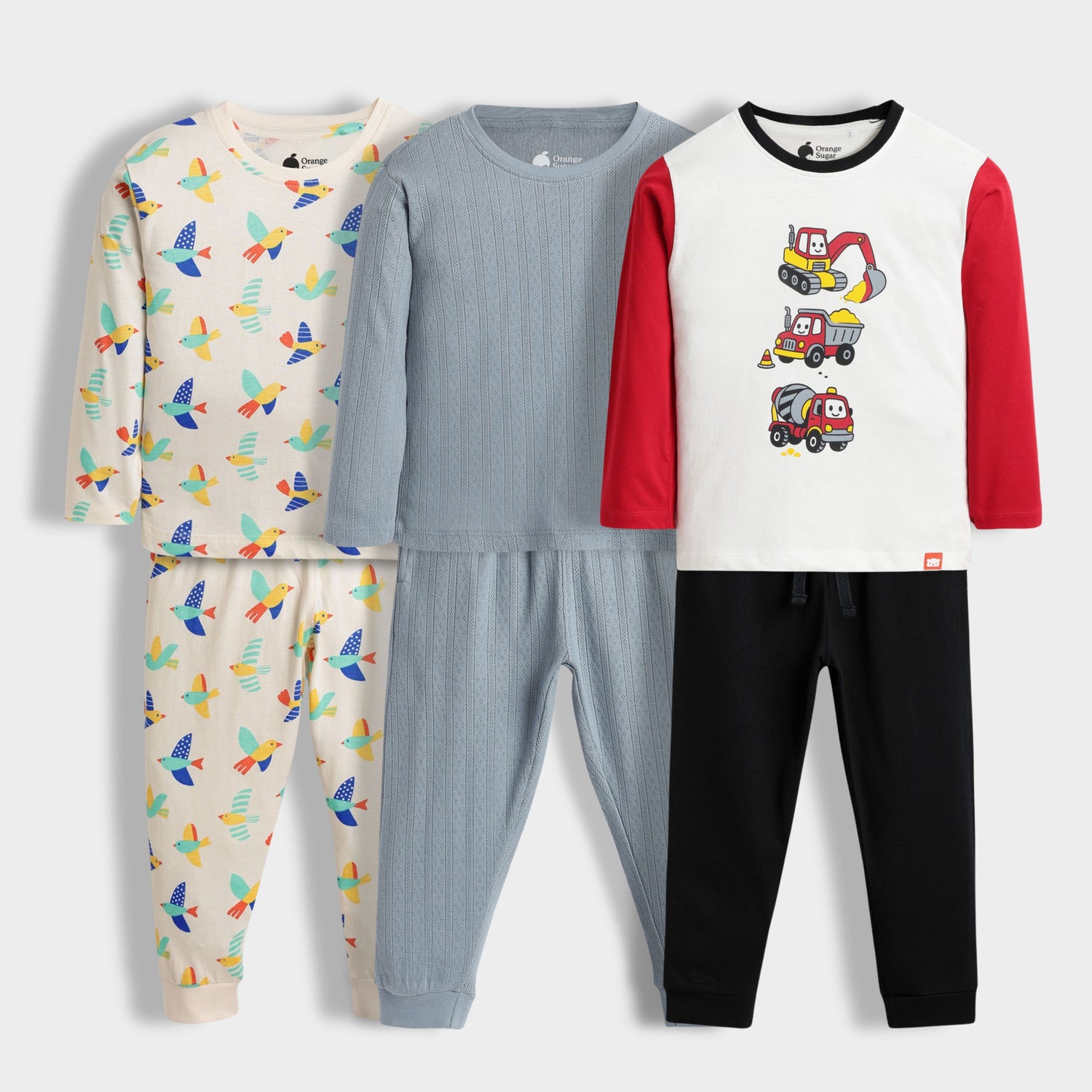 3 Pack Full Sleeves Unisex Co-ord Set | Wings, Pointelle Grey, Road Runner