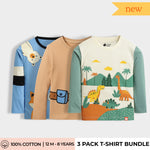 3 Pack Full Sleeves Unisex T-Shirts | Peek A Boo, Space Ship, Dino