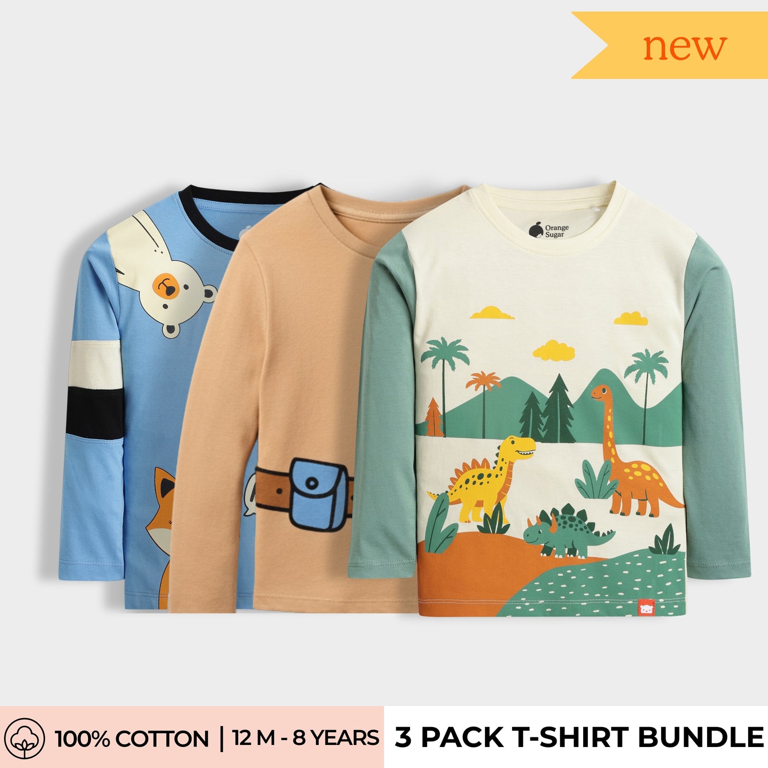 3 Pack Full Sleeves Unisex T-Shirts | Peek A Boo, Space Ship, Dino