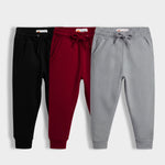 3 Pcs Winter Fleece Joggers | Black, Maroon, Steel Grey