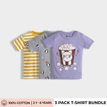 3 Pack Half Sleeves Unisex T-Shirts | Yellow Stripes, Penguin, Popcorn