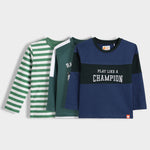 3 Pack Full Sleeves Unisex T-Shirts | Green Stripes, Race To Win, Champion