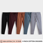5 Pcs Cotton Joggers | Black, Wine, Brown, Air Force Blue, Grey