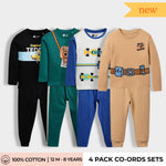 4 Pack Full Sleeves Unisex Co-ord Set | Teddy, Camera, Racing, Space ship
