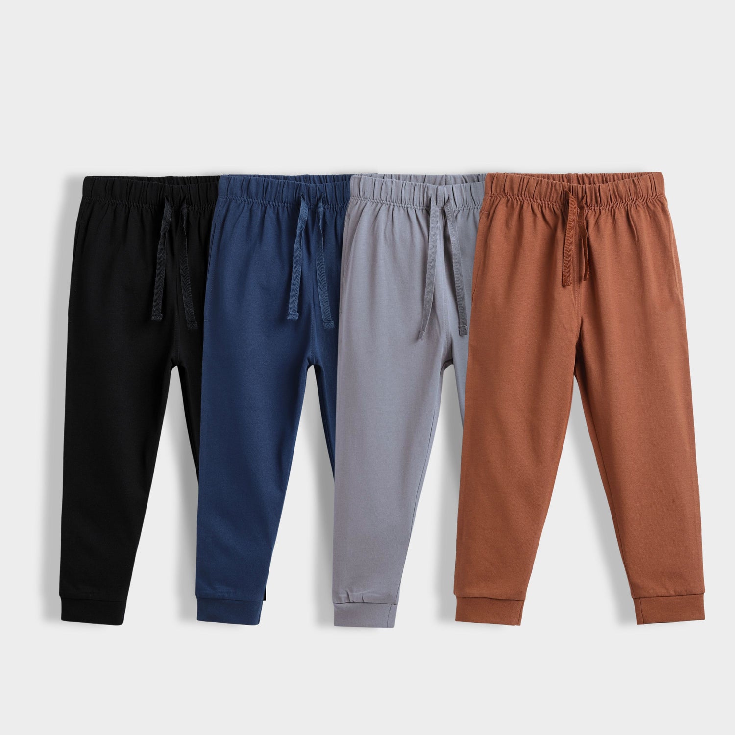 4 Pcs Cotton Joggers | Blue, Black, Grey, Brown