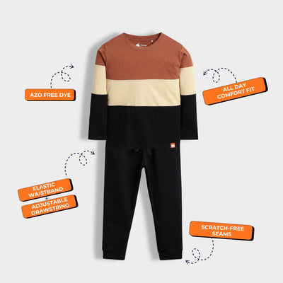 Full Sleeves Unisex T-Shirt & Joggers | Color Block Brown