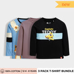 3 Pack Full Sleeves Unisex T-Shirts | Peek A Boo, Beetle Brown, Teddy