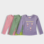 3 Pack Girls Full Sleeves Top | Wings Of Joy, Forest Friend, Love To Dance
