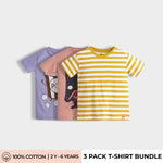 3 Pack Half Sleeves Unisex T-Shirts | Popcorn, Rocket, Yellow Stripes