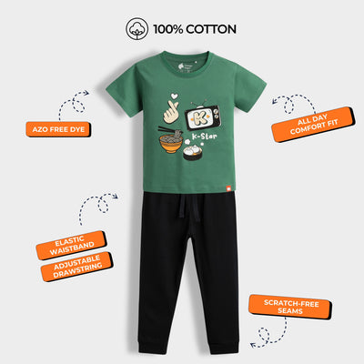 Half Sleeves Unisex T-Shirt & Joggers Set | Korea Love