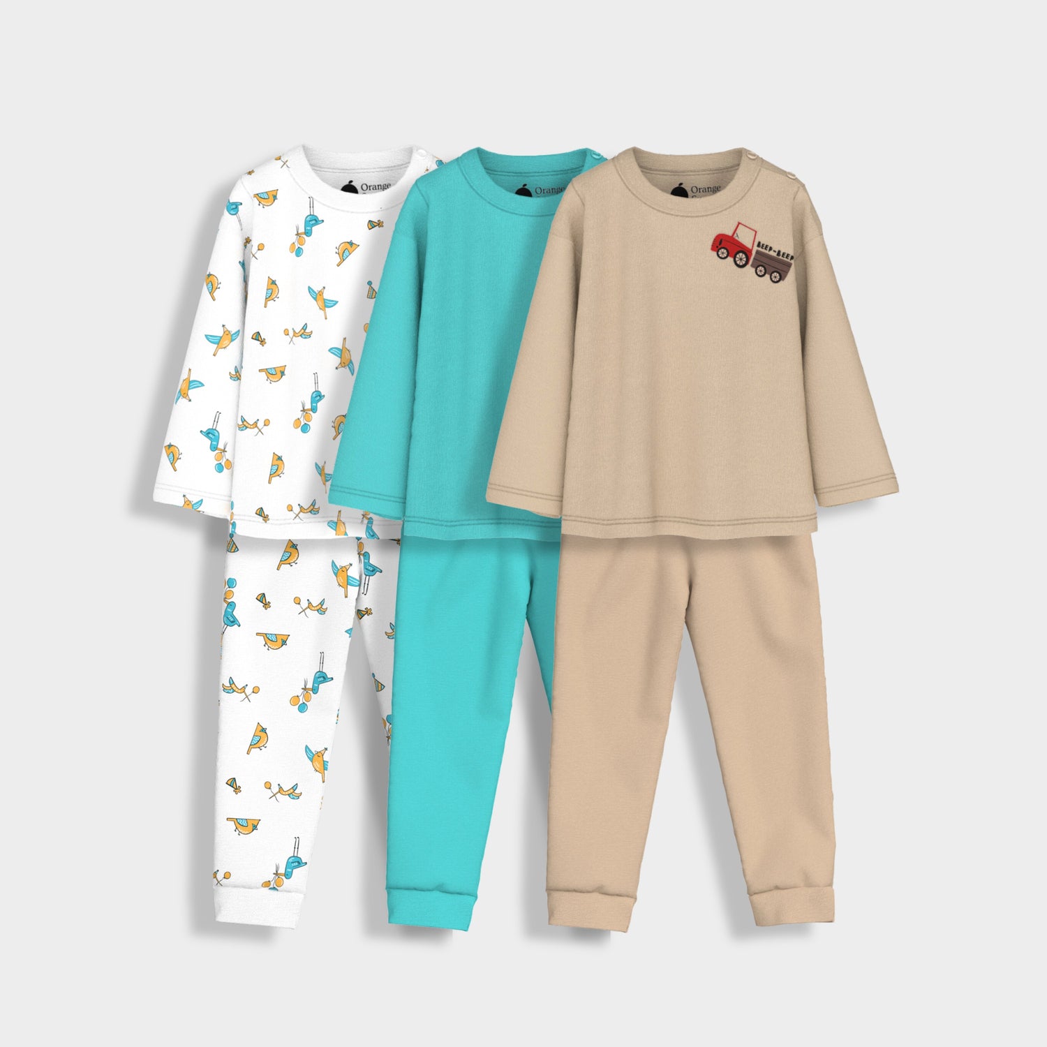 3 Pack Full Sleeves Unisex Co-ord Set | Bird, Aqua Orange & Truck