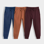 3 Pcs Cotton Joggers | Royal Blue, Brown, Wine