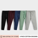 5 Pcs Cotton Joggers | Black, Wine, Blue, Green, Melange Grey
