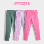 3 Pcs Leggings | Green, Light Lavender Tulips, Pink