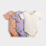3 Pcs Half Sleeves Bodysuit | Farm, Cars, Off White