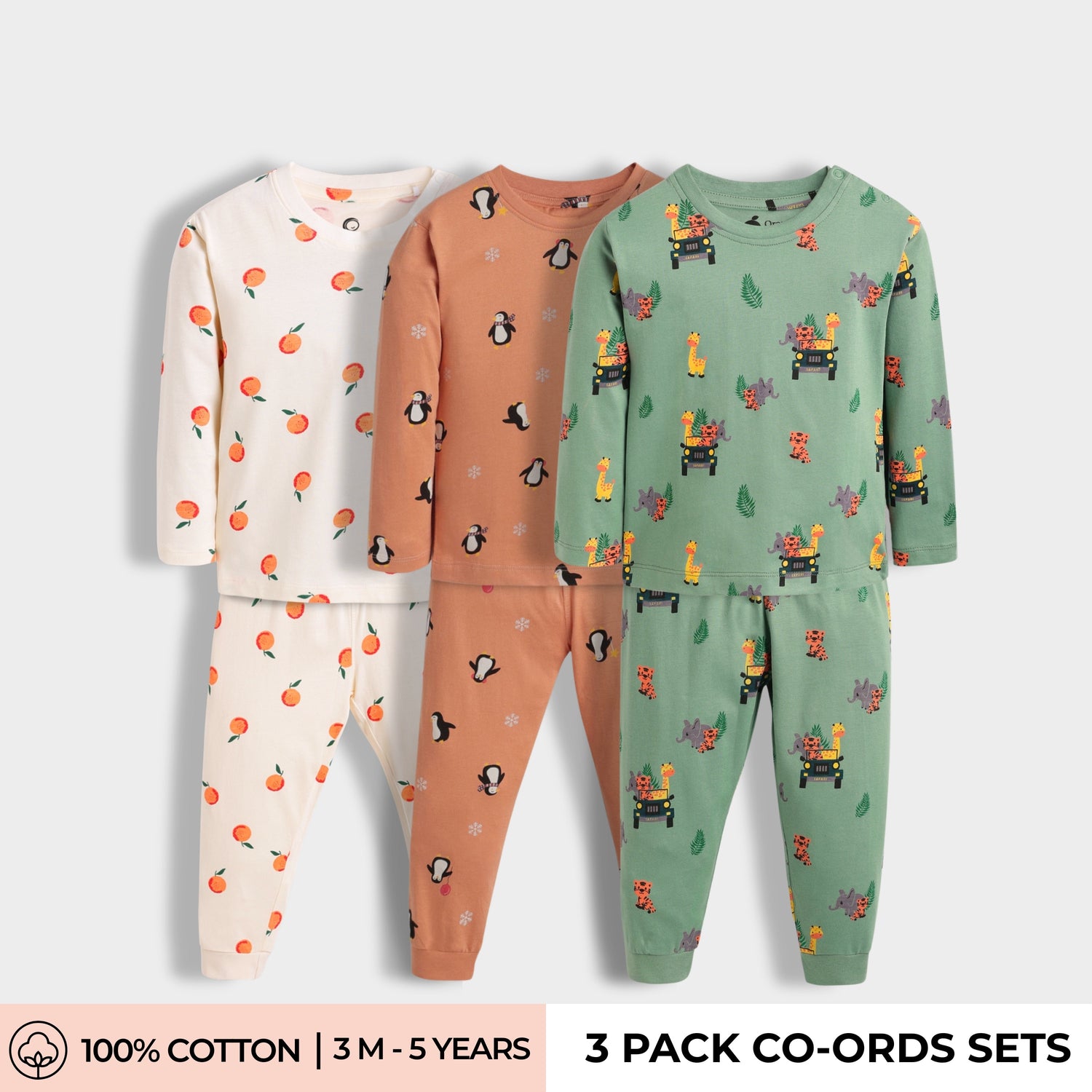 3 Pack Full Sleeves Unisex Co-ord Set | Jungle, Oranges & Penguin Chill
