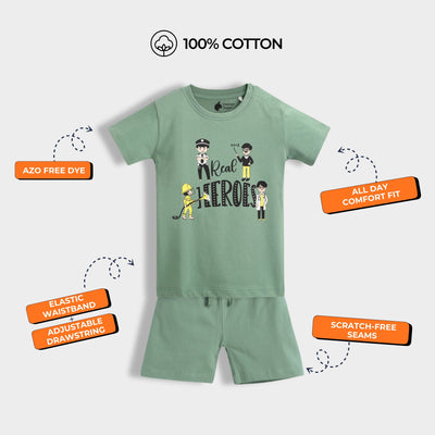 4 Pack T-Shirt & Shorts Unisex Co-ord Set | Real Heroes, Popcorn, Back Pack, Car Ride