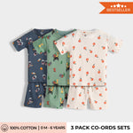 3 Pack T-Shirt & Shorts Unisex Co-ord Set | Jungle, Space & Orange