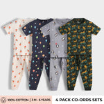 4 Pack Half Sleeves Unisex Co-ord Set | Cheetah, Hot Air, Oranges & Penguin