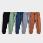 5 Pcs Cotton Joggers | Blue, Black, Grey, Brown, Green