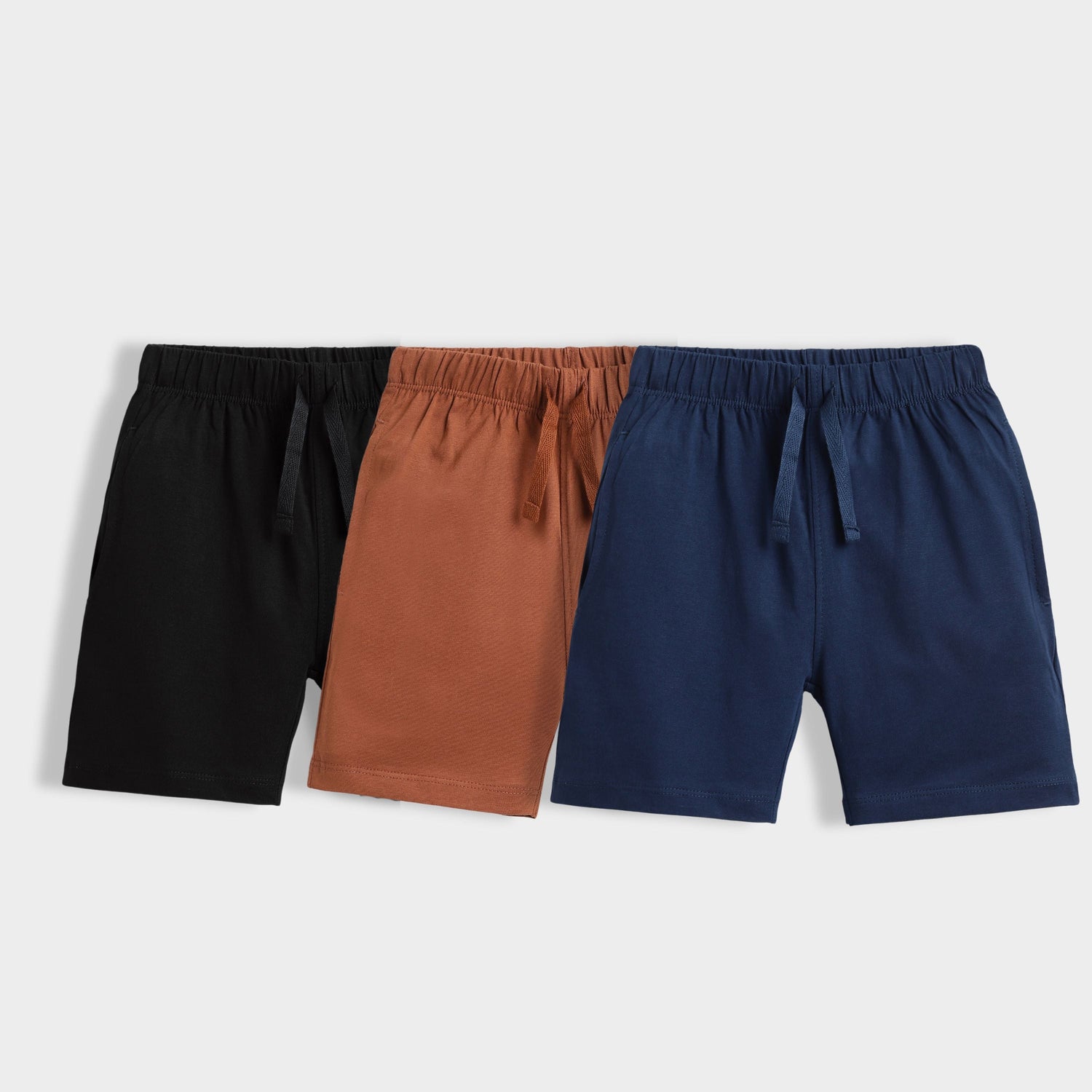3 Pcs Cotton Shorts | Black, Brown, Blue