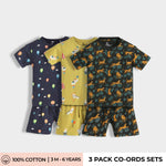 3 Pack T-Shirt & Shorts Unisex Co-ord Set | Cheetah, Hot Air & Circus