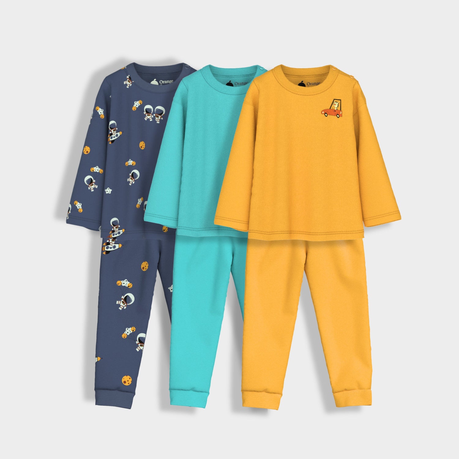 3 Pack Full Sleeves Unisex Co-ord Set | Aqua Orange, Tiger & Space