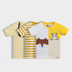 3 Pack Half Sleeves Unisex T-Shirts | Yellow Stripes, Music Buddy, Half And Half