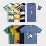 8 Pack Half Sleeves Unisex T-Shirts | Green Stripes, Yellow Stripes, Black Stripes, Goal Time, Korea Love, Road Trip, Black, Little Rockstar