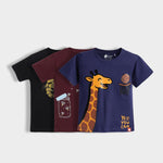 3 Pack Half Sleeves Unisex T-Shirts | Fearless Lion, Sporty Giraffe, Firefly Magic