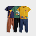 3 Pack Half Sleeves Unisex T-Shirt & Joggers Set | Sporty Giraffe, Korea, Road Trip